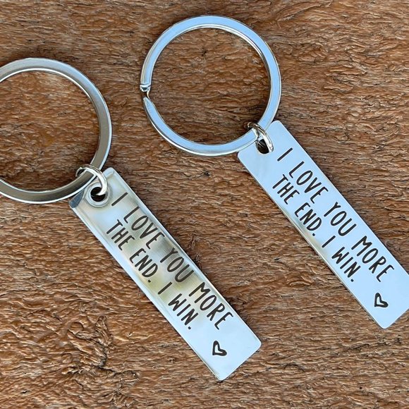 FLAPI 2 pcs Stainless Steel I love you more The End I win keychain - Picture 2 of 3